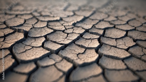 Cracked dry earth or soil with broad cracks, drought-affected land, arid environment.