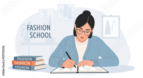Fashion Student Developing Creative Clothing Designs At Home Studio