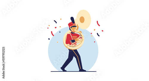 Marching Band With Tuba In Parade Illustration For Festive Events