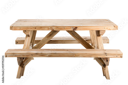 Rustic Wooden Picnic Table with Benches on Transparent Background