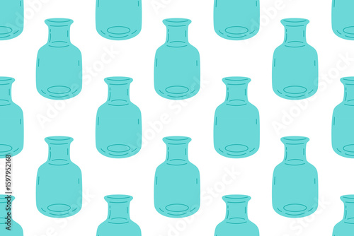 Seamless pattern of blue glass vases on white background