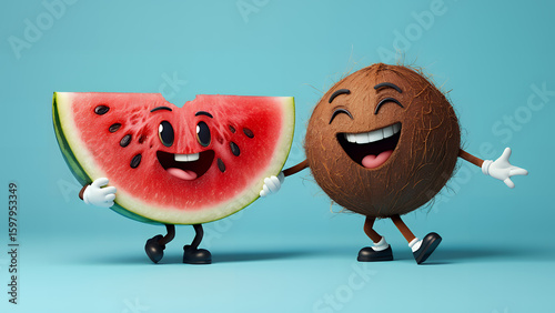 Two Cartoon Characters Are Holding A Watermel