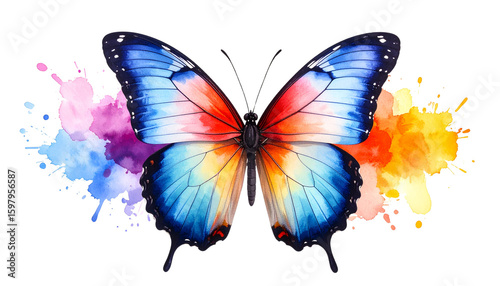Vibrant Watercolor Butterfly on Clear Background