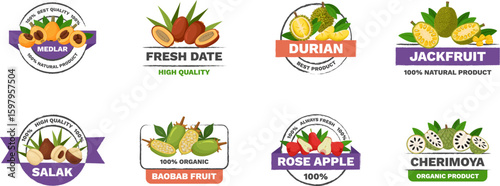 Set of exotic fruit logos - minimal flat vector illustrations on white background