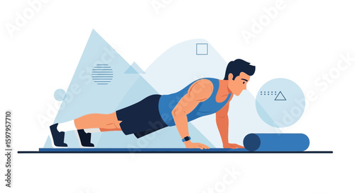 Man Doing Pushups For Fitness And Healthy Lifestyle On An Exercise Mat