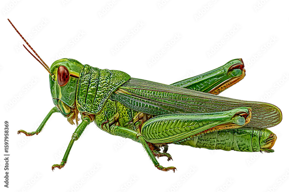 Fototapeta premium Vibrant Green Grasshopper Close-Up