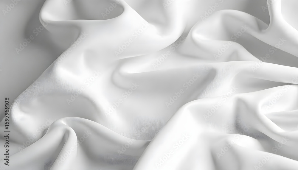 Fototapeta premium Elegant White Fabric: Gentle waves of luxurious white fabric create a sense of softness and sophistication, perfect for conveying textures and moods of serenity.