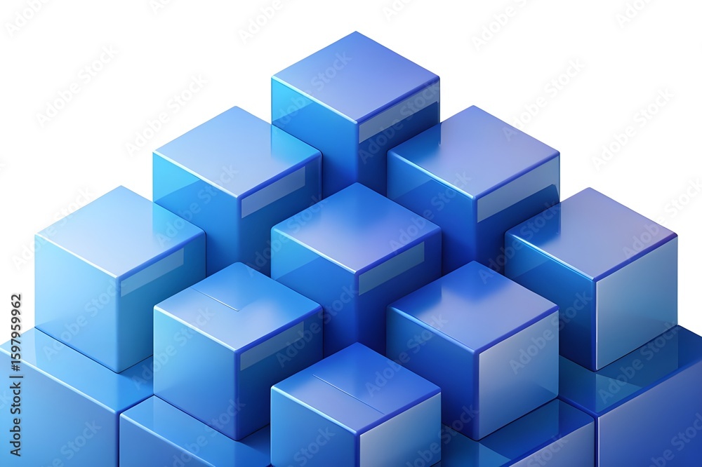 Obraz premium Abstract geometric arrangement of blue cubes isolated on white background