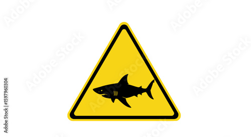 Vector Triangle Warning Sign-Yellow Shark Danger Icon Isolated on White Background