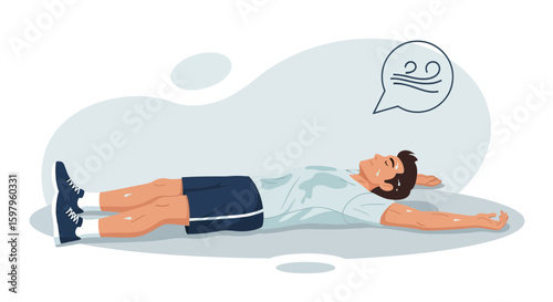 Man Experiencing Heat Exhaustion Reclining Awaiting Breeze Relief After Strenuous Exercise