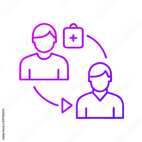 Two people exchanging medical referrals in line icon style  