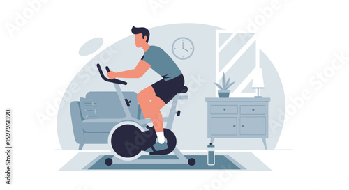Indoor Cycling Workout Man Training on Exercise Bike at Home
