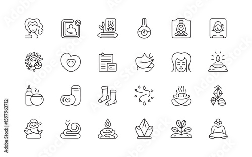 Collection of thin line icons for wellness and beauty health yoga