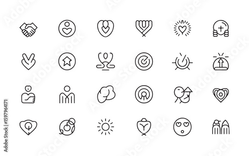 Collection of simple outline icons for human connection and well being vector