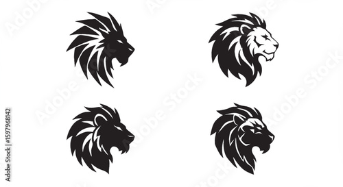 A vector icon sheet featuring a curated set of lion head logo designs with an elegant yet simple approach. 