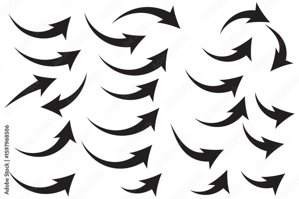 Obraz premium Collection of curved arrows. Set simple curved hand drawn arrows. Collection of pointers.