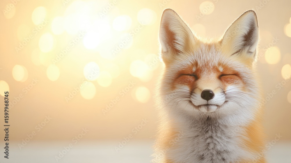 Fototapeta premium A joyful fox smiling with a glowing background.