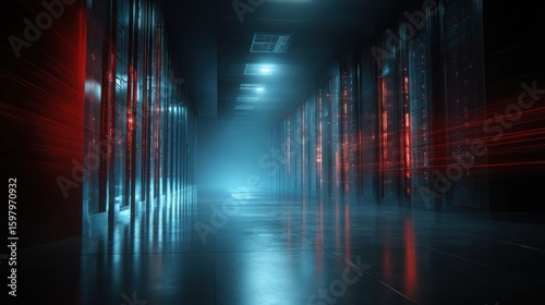 Dark futuristic server hallway