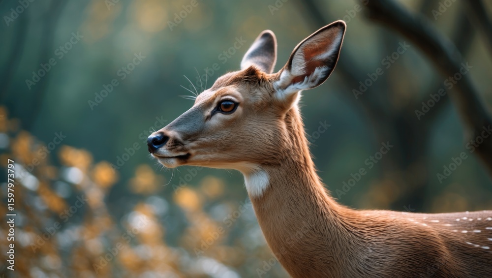 Fototapeta premium A deer in a natural setting with soft background lighting.
