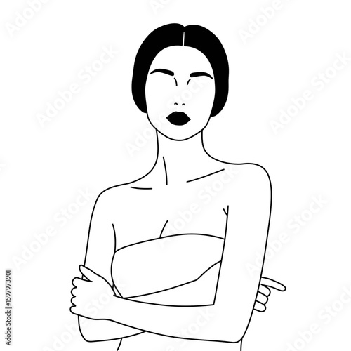 A modern flat vector illustration of a thoughtful woman