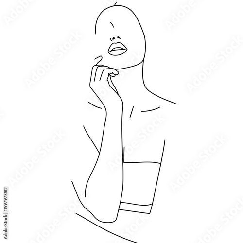 A modern flat vector illustration of a thoughtful woman