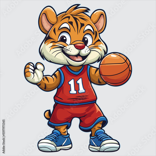 Illustration of a basketball player tiger character mascot