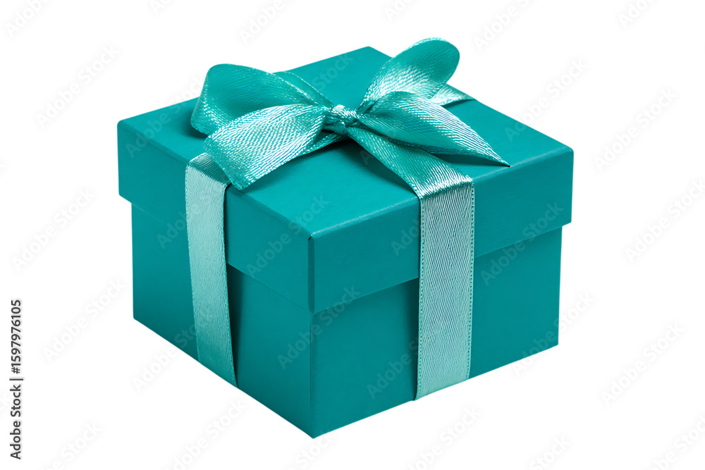 Obraz premium Teal gift box with a satin ribbon.