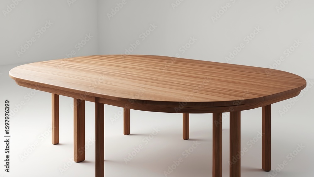 Fototapeta premium Wooden table with rounded edges and multiple legs.