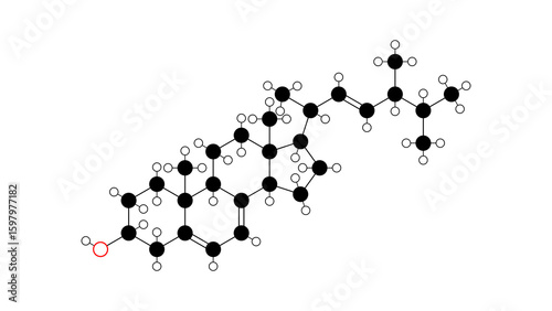 ergosterol molecule, structural chemical formula, ball-and-stick model, isolated image provitamin d2