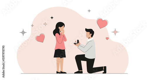 Romantic Moment Man Proposing To Woman Valentine's Day Celebration