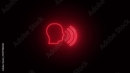 Neon glowing speech mouth icon animation in black background. Animated voice linear icon. Voice recognition technology.