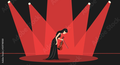 Violinist Bows Under The Spotlight After Orchestral Performance On Stage
