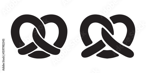 Classic Pretzel Silhouette: Traditional Baked Snack Food Icon