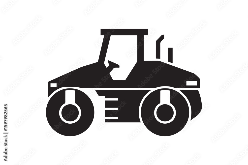 Fototapeta premium Heavy-Duty Road Roller Silhouette: Construction and Pavement Compactor