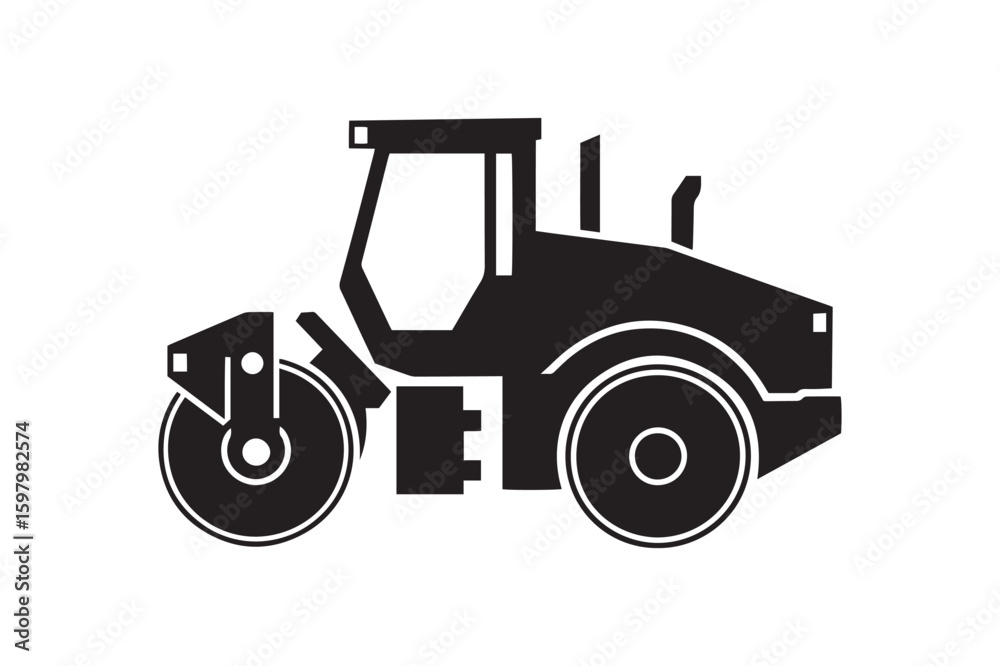 Naklejka premium Heavy-Duty Road Roller Silhouette: Construction and Pavement Compactor