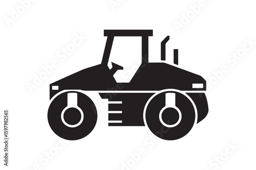 Heavy-Duty Road Roller Silhouette: Construction and Pavement Compactor