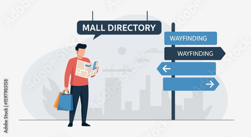 Seeking Directions At The Shopping Center Holding Bags And A Map