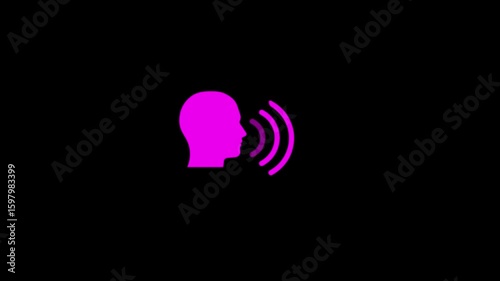 Speech mouth icon animation on background. Animated voice linear icon. Voice recognition technology.