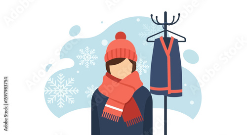 Winter Outfit With Coat Rack And Snowflakes For Cold Season Scenery