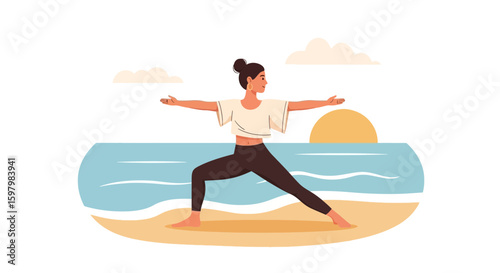 Serene Beach Yoga Practice Harmonizing Body And Soul Embracing Ocean Breeze