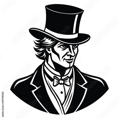 Elegant Gentleman in Top Hat. Vintage Style Portrait,  Sophisticated and Mysterious.
