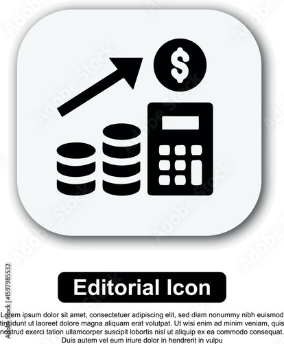 Financial growth calculation concept showing rising coin stacks, a calculator, and an arrow.