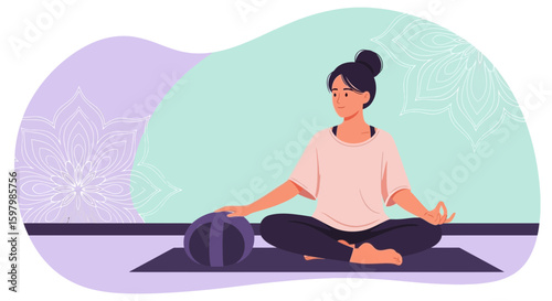 Woman Practicing Yoga Position With Relaxation Atmosphere And Meditation Exercise