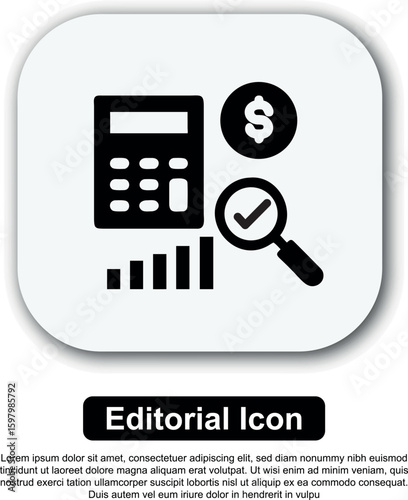 Financial audit and business accounting concept icon with calculator and analysis symbols.
