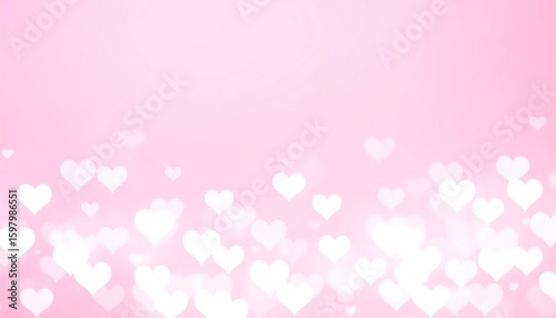 Soft pink gradient background with glowing white heart bokeh for a romantic and celebratory concept.
