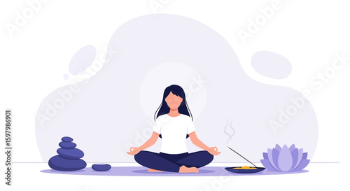 Serene Woman Practicing Yoga Meditation for Mental Wellbeing and Inner Peace