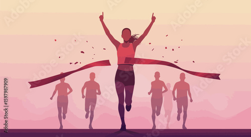 Runner Crossing the Finish Line in a Race, Symbolizing Victory and Achievement