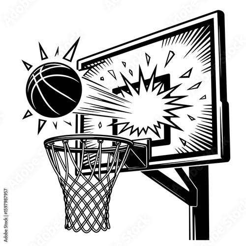 Basketball slam dunk through backboard