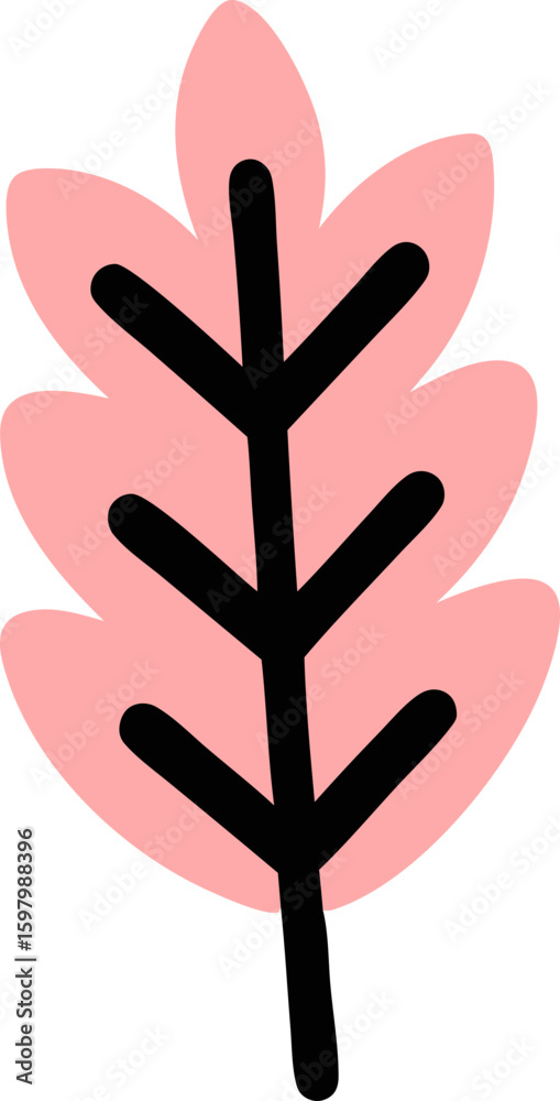 Obraz premium Pastel pink leaf stem with bold black line, combining soft tones and modern contrast in a clean layout.