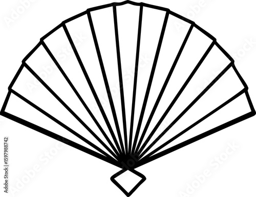 Black outline of handheld folding fan Japanese Fan with diamond shaped handle, simple and elegant design